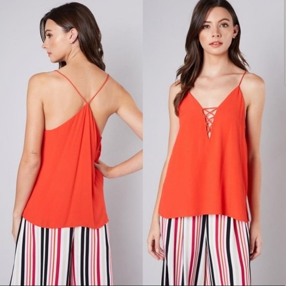 Lattice Cutout Orange Red Camisole - Picture 1 of 5